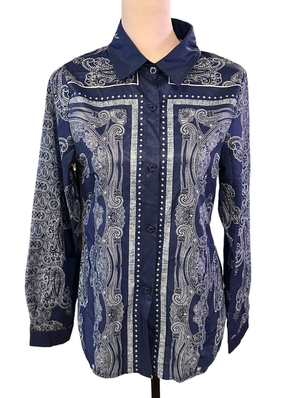 Misslook Women's Button Down Top Small Blue